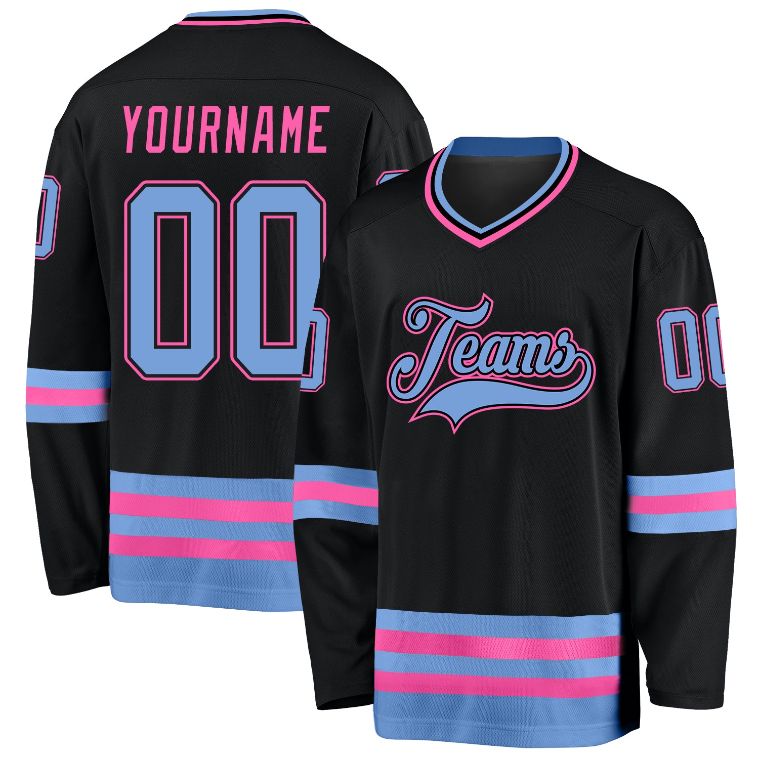 Custom Name and Number Hockey Jersey in Light Blue-Pink - Personalized Black Jersey Personalized Black Light Blue-Pink Hockey