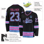 Custom Name and Number Hockey Jersey in Light Blue-Pink - Personalized Black Jersey Personalized Black Light Blue-Pink Hockey
