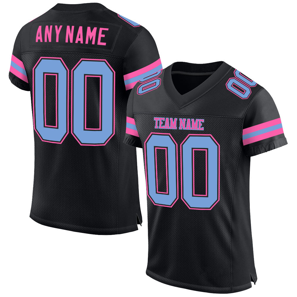Custom Personalized Football Jersey - Black Light Blue-Pink Mesh with Team Name & Number Personalized Black Light Blue-Pink