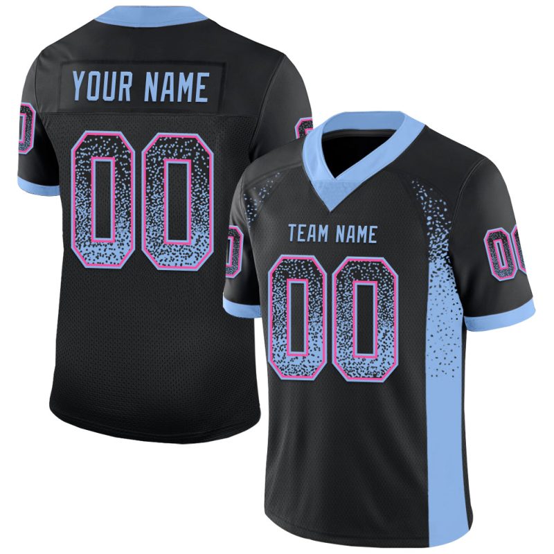 Custom Name and Number Football Jersey - Black Light Blue Pink Mesh Drift Fashion Design Personalized Black Light Blue-Pink