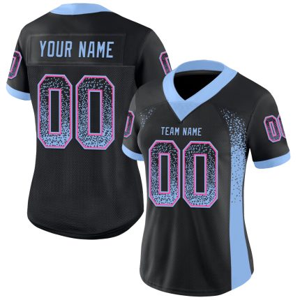 Custom Name and Number Football Jersey - Black Light Blue Pink Mesh Drift Fashion Design Personalized Black Light Blue-Pink