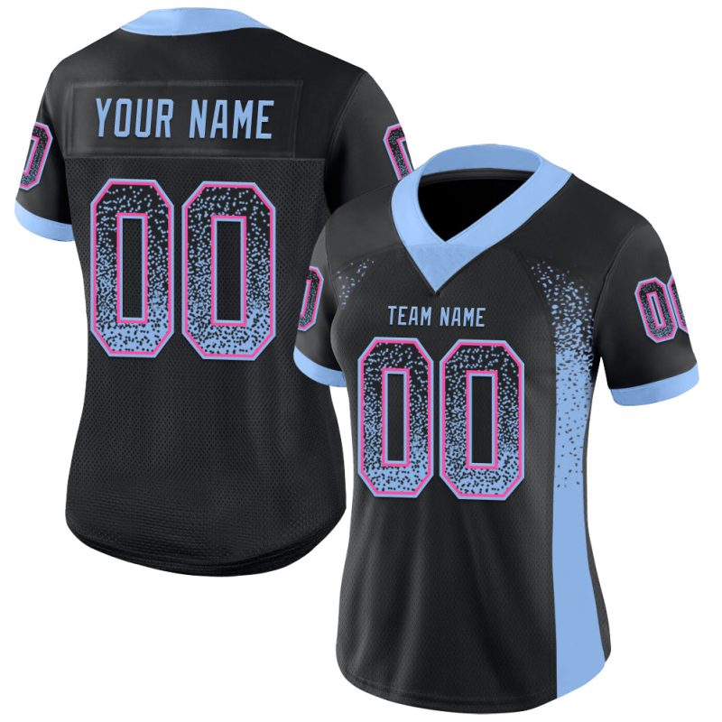 Custom Name and Number Football Jersey - Black Light Blue Pink Mesh Drift Fashion Design Personalized Black Light Blue-Pink