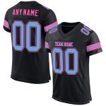 Personalized Football Jersey in Black Light Blue and Pink Mesh for Custom Style Personalized Black Light Blue-Pink Mesh Football