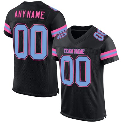 Personalized Football Jersey in Black Light Blue and Pink Mesh for Custom Style Personalized Black Light Blue-Pink Mesh Football