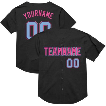 Personalized Black Light Blue Pink Mesh Baseball Jersey for Throwback Style Personalized Black Light Blue-Pink Mesh Throwback