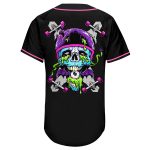 Personalized Skull Baseball Jersey in Black Light Blue-Pink for Fashion Enthusiasts Personalized Black Light Blue-Pink Skull