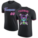 Personalized Skull Performance T-Shirt in Black Light Blue-Pink for Fashion Enthusiasts Personalized Black Light Blue-Pink