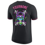Custom Name Number Skull T-Shirt - Black Light Blue Pink Fashion Performance Tee Personalized Black Light Blue-Pink Skull