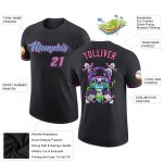 Custom Name Number Skull T-Shirt - Black Light Blue Pink Fashion Performance Tee Personalized Black Light Blue-Pink Skull