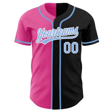 Personalized Black Light Blue Pink Split Fashion Baseball Jersey for Men and Women Personalized Black Light Blue-Pink Split