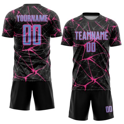 Personalized Black Light Blue Pink Soccer Jersey - Sublimation Uniform Personalized Black Light Blue-Pink Sublimation Soccer