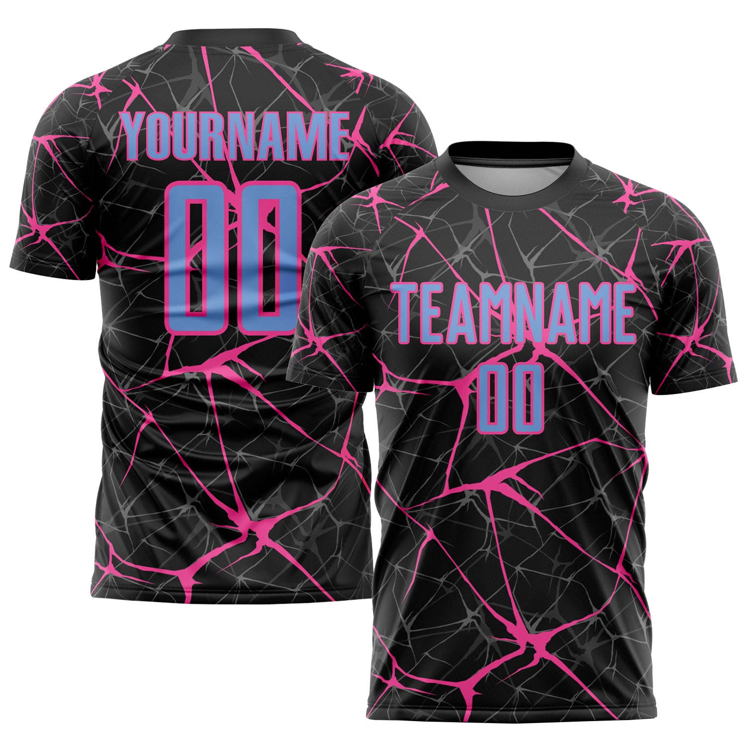 Custom Soccer Jersey with Personalized Name & Number - Black Light Blue-Pink Sublimation Team Uniform Personalized Black