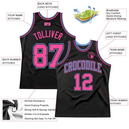 Personalized Basketball Jersey Black Light Blue Pink Throwback Style 2 Personalized Black Light Blue-Pink Throwback Basketball