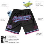 Personalized Black Light Blue Pink Basketball Shorts - Throwback Design, Style 2 Personalized Black Light Blue-Pink Throwback