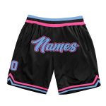 Personalized Black Light Blue Pink Basketball Shorts - Throwback Style Personalized Black Light Blue-Pink Throwback Basketball