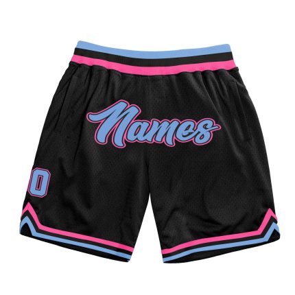 Personalized Black Light Blue Pink Basketball Shorts - Throwback Style Personalized Black Light Blue-Pink Throwback Basketball