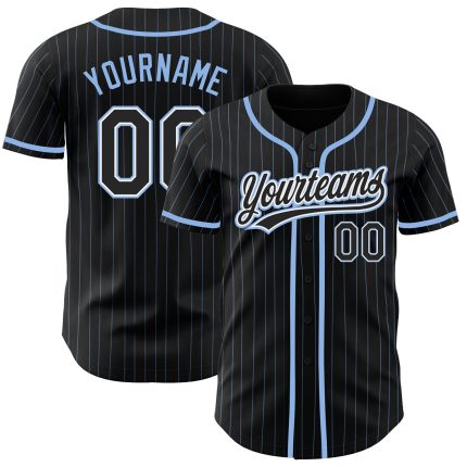 Personalized Black Light Blue Pinstripe Baseball Jersey Custom Name & Number Personalized Black Light Blue Pinstripe Black-White