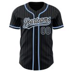 Personalized Black Light Blue Pinstripe Baseball Jersey Custom Name & Number Personalized Black Light Blue Pinstripe Black-White