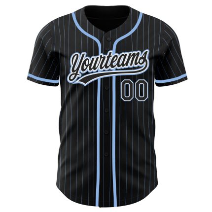 Personalized Black Light Blue Pinstripe Baseball Jersey Custom Name & Number Personalized Black Light Blue Pinstripe Black-White