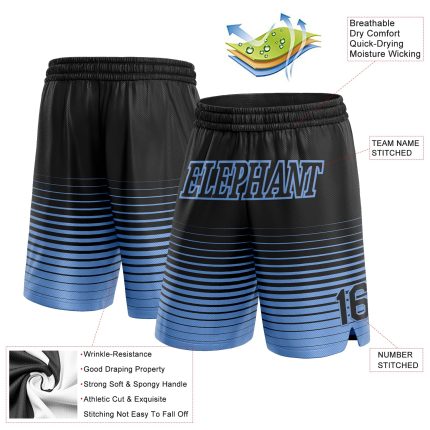 Custom Black Blue Pinstripe Basketball Shorts with Name & Number - Authentic Fade Design Personalized Black Light Blue Pinstripe