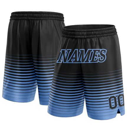 Custom Black Blue Pinstripe Basketball Shorts with Name & Number - Authentic Fade Design Personalized Black Light Blue Pinstripe