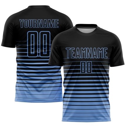 Personalized Soccer Uniform Jersey - Black Light Blue Pinstripe Fade Design Personalized Black Light Blue Pinstripe Fade