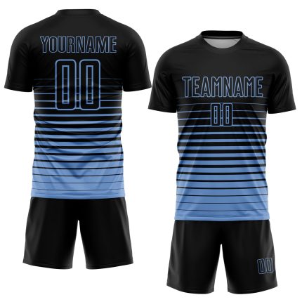 Personalized Soccer Jersey with Custom Name and Number in Black Light Blue Pinstripe Fade Fashion Sublimation Uniform Personalized