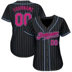 Personalized Baseball Jersey with Custom Name & Number in Black Light Blue Pinstripe & Hot Pink-Light Blue Personalized Black