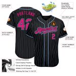 Personalized Baseball Jersey with Custom Name & Number in Black Light Blue Pinstripe & Hot Pink-Light Blue Personalized Black