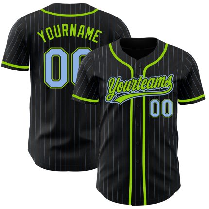 Custom Name and Number Personalized Black Light Blue Neon Green Pinstripe Baseball Jersey Personalized Black Light Blue Pinstripe