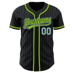 Custom Name and Number Personalized Black Light Blue Neon Green Pinstripe Baseball Jersey Personalized Black Light Blue Pinstripe
