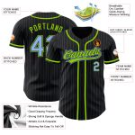 Custom Name and Number Personalized Black Light Blue Neon Green Pinstripe Baseball Jersey Personalized Black Light Blue Pinstripe