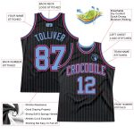 Custom Authentic Basketball Jersey with Personalized Name & Number - Black Light Blue Pinstripe Personalized Black Light
