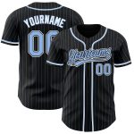 Personalized Authentic Baseball Jersey - Black Light Blue Pinstripe Design, Customizable, Men's Sportswear Personalized Black
