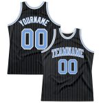 Customizable Black and Light Blue Pinstripe Basketball Jersey with Name and Number - Authentic Team Gear Personalized Black
