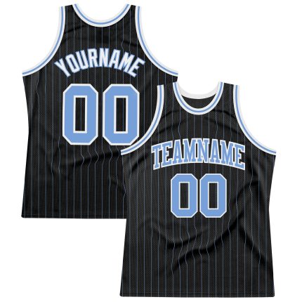 Personalized Black and Light Blue Pinstripe Basketball Jersey for Men and Women Personalized Black Light Blue Pinstripe Light
