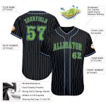 Custom Name & Number Personalized Black Light Blue Pinstripe Authentic Baseball Jersey - Neon Green Team Gear Personalized