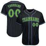 Custom Name & Number Personalized Black Light Blue Pinstripe Authentic Baseball Jersey - Neon Green Team Gear Personalized