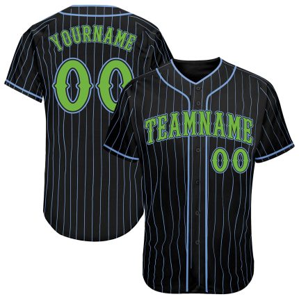 Custom Name & Number Personalized Black Light Blue Pinstripe Authentic Baseball Jersey - Neon Green Team Gear Personalized