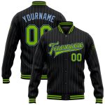 Custom Personalized Neon Green Pinstripe Bomber Jacket for Teams with Name and Number - Full-Snap Varsity Letterman Style