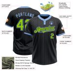Personalized Neon Green Black Light Blue Pinstripe Two-Button Unisex Softball Jersey Personalized Black Light Blue Pinstripe