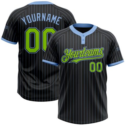 Custom Name & Number Unisex Softball Jersey - Personalized Black, Light Blue, Neon Green, Two-Button Pinstripe Design Personalized