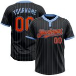 Personalized Black Light Blue Pinstripe Orange Two-Button Softball Jersey Unisex Personalized Black Light Blue Pinstripe