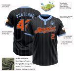 Custom Two-Button Unisex Softball Jersey with Personalized Name and Number in Black Light Blue Pinstripe Orange Personalized