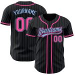 Custom Name Number Authentic Baseball Jersey - Personalized Black Light Blue Pinstripe Personalized Black Light Blue Pinstripe