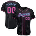 Personalized Black Light Blue Pinstripe Baseball Jersey - Custom Pink Light Blue Design Personalized Black Light Blue Pinstripe