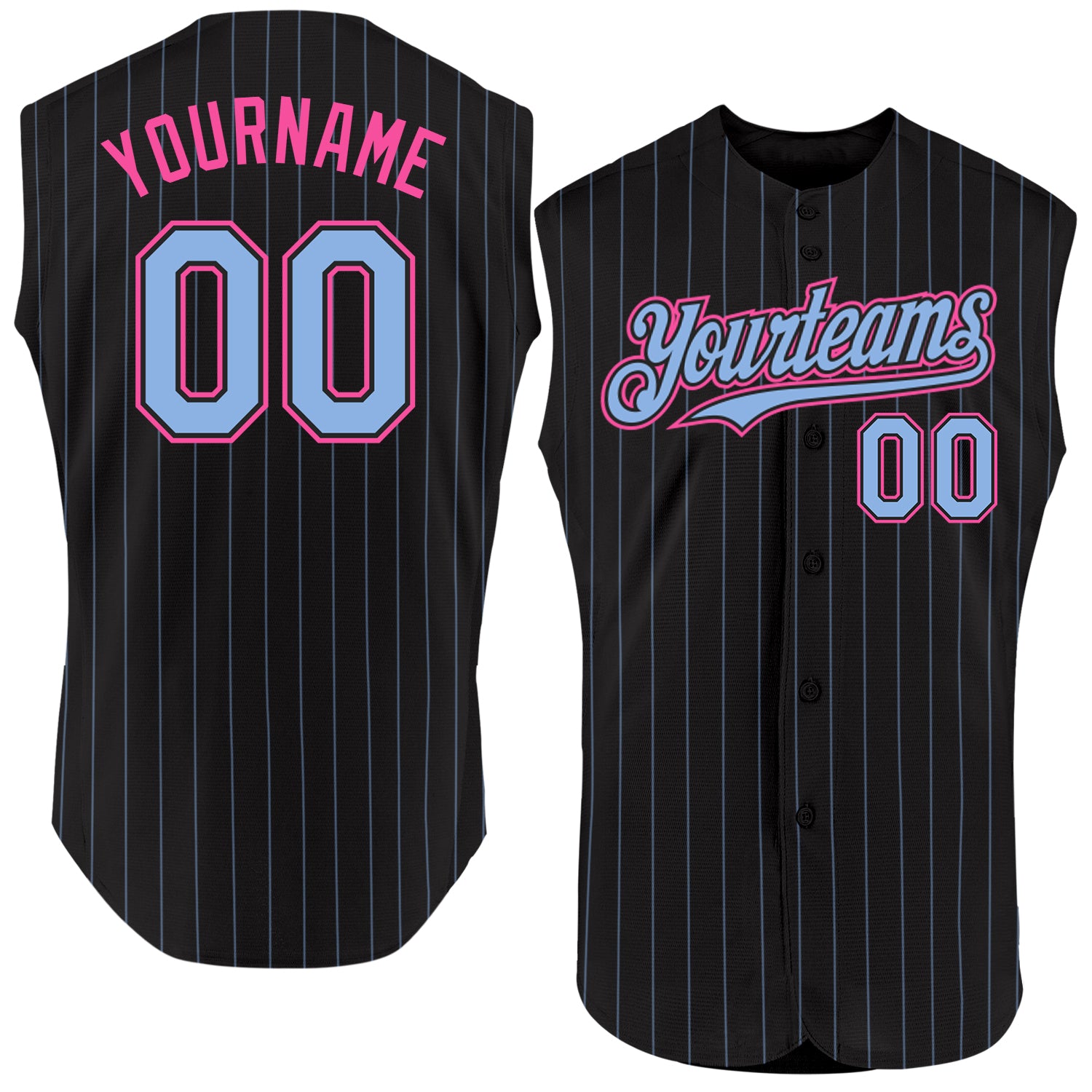 Personalized Black Light Blue Pinstripe Baseball Jersey Pink Sleeveless Design for Custom Style Personalized Black Light