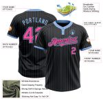 Personalized Black Light Blue Pinstripe Two-Button Unisex Softball Jersey Personalized Black Light Blue Pinstripe Pink Two-Button