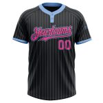 Personalized Black Light Blue Pinstripe Two-Button Unisex Softball Jersey Personalized Black Light Blue Pinstripe Pink Two-Button