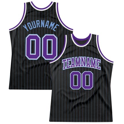 Custom Basketball Jersey with Personalized Name and Number, Authentic Light Blue & Black Pinstripe Design, Team Style Personalized